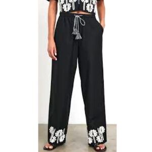 NWT Rails Black Embroidered Tassel Drawstring Pants Size 6 | New | Coastal Luxe